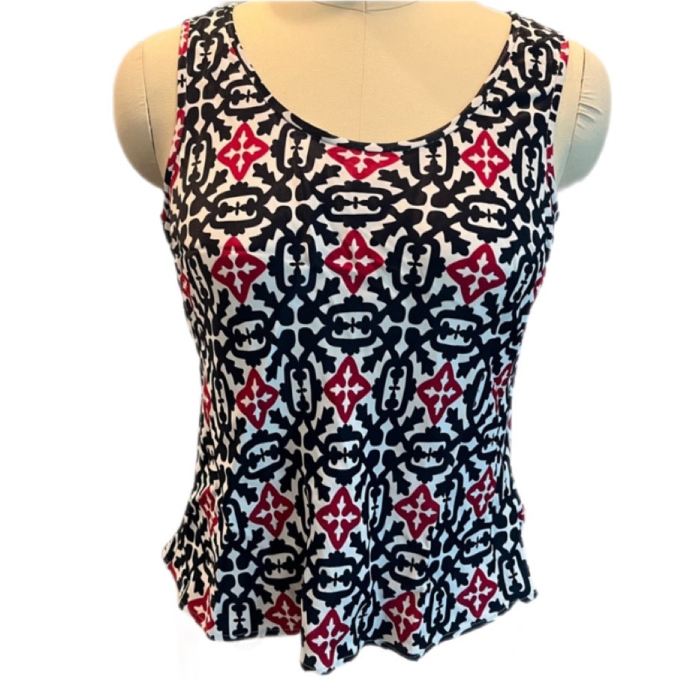 Carlisle Black, White and Red Medallion Print Tank Top Size 8